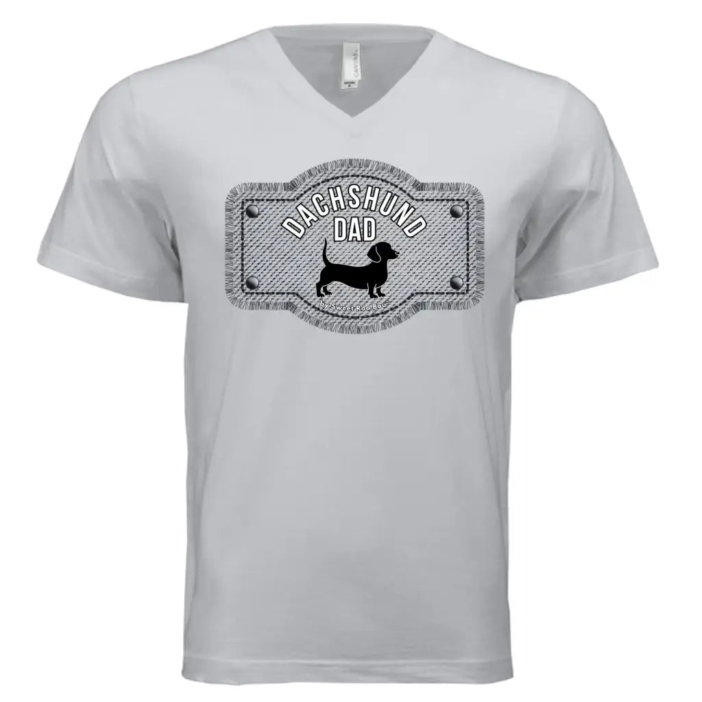 🐾 Premium black dachshund dad v-neck tee featuring exclusive Sweet Roo Bou™ artwork. Soft BELLA + CANVAS® fit