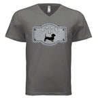 🐾 Premium black dachshund dad v-neck tee featuring exclusive Sweet Roo Bou™ artwork. Soft BELLA + CANVAS® fit
