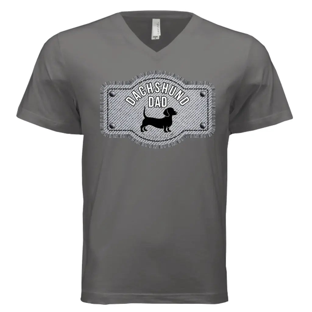 🐾 Premium black dachshund dad v-neck tee featuring exclusive Sweet Roo Bou™ artwork. Soft BELLA + CANVAS® fit