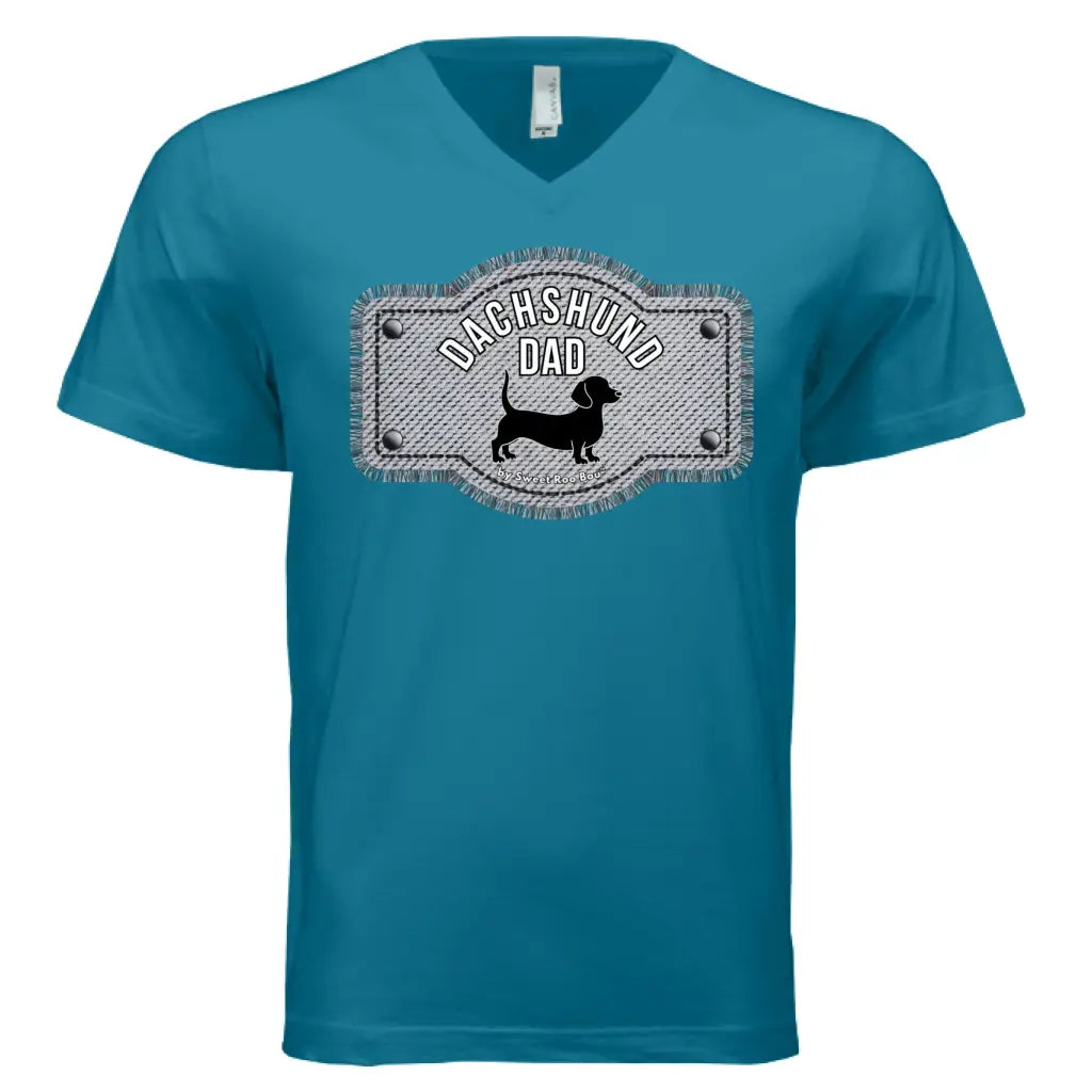 🐾 Premium black dachshund dad v-neck tee featuring exclusive Sweet Roo Bou™ artwork. Soft BELLA + CANVAS® fit