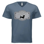 🐾 Premium black dachshund dad v-neck tee featuring exclusive Sweet Roo Bou™ artwork. Soft BELLA + CANVAS® fit