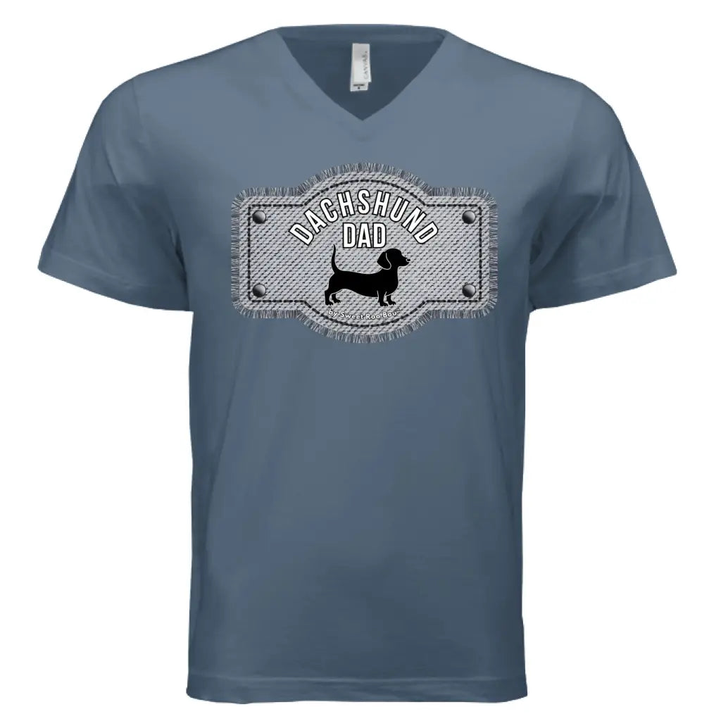 🐾 Premium black dachshund dad v-neck tee featuring exclusive Sweet Roo Bou™ artwork. Soft BELLA + CANVAS® fit
