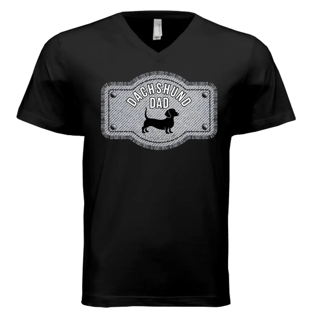 🐾 Premium black dachshund dad v-neck tee featuring exclusive Sweet Roo Bou™ artwork. Soft BELLA + CANVAS® fit