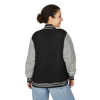 Varsity-style jacket with dachshund mom printed patch. Hot pink or black unisex fit and cozy fall boutique vibes