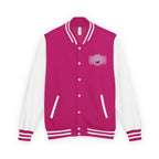 Varsity-style jacket with dachshund mom printed patch. Hot pink or black unisex fit and cozy fall boutique vibes