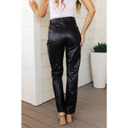 Break the rules with our Faux Black Leather Judy Blue Pants! These high-waisted pants feature tummy control tech