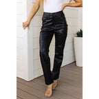 Break the rules with our Faux Black Leather Judy Blue Pants! These high-waisted pants feature tummy control tech