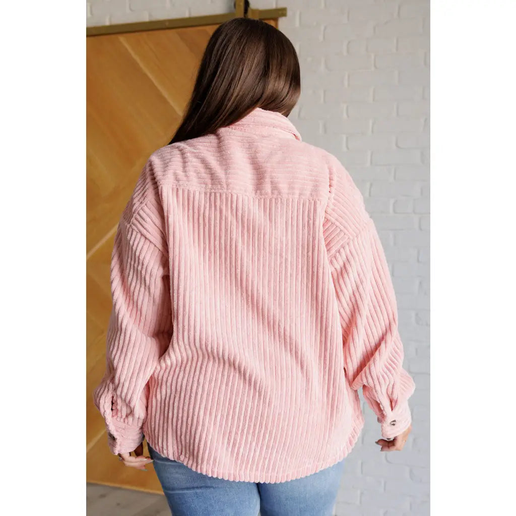 Our Blush Pink Soft Corduroy Shacket is sure to be your new go for layering style! The wide ribbed corduroy detail