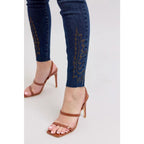 Dark wash Skinny Judy Blue jeans with boot stitch embroidery and high rise fit—chic comfy made to flatter every shape.