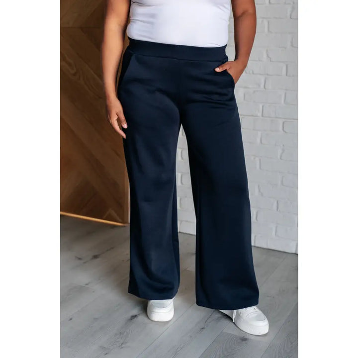 Boujee Basic Travel Wide Leg Pants in Navy - Athleisure