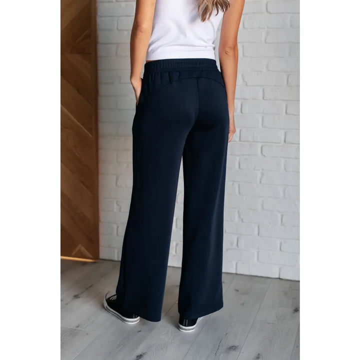 Boujee Basic Travel Wide Leg Pants in Navy - Athleisure