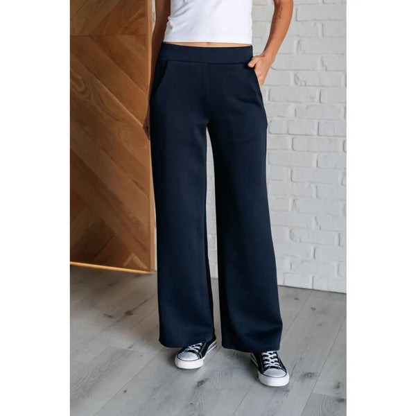 Boujee Basic Travel Wide Leg Pants in Navy - Athleisure