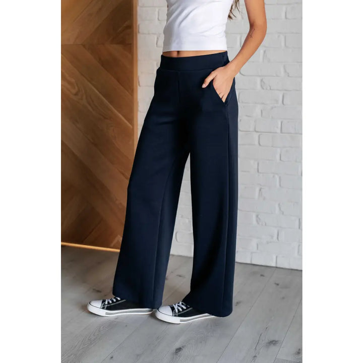 Boujee Basic Travel Wide Leg Pants in Navy - Athleisure