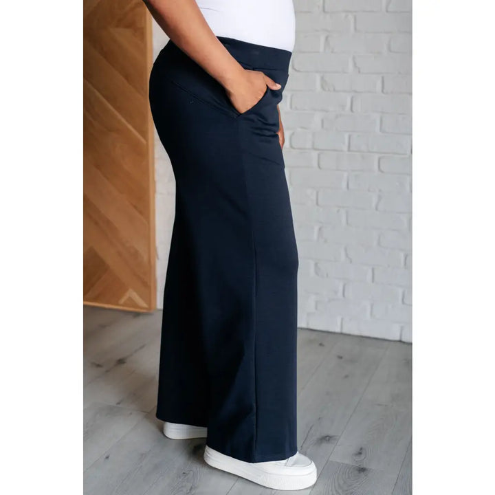 Boujee Basic Travel Wide Leg Pants in Navy - Athleisure