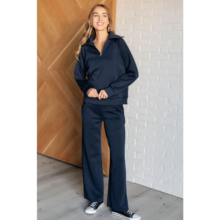 Boujee Basic Travel Wide Leg Pants in Navy - Athleisure