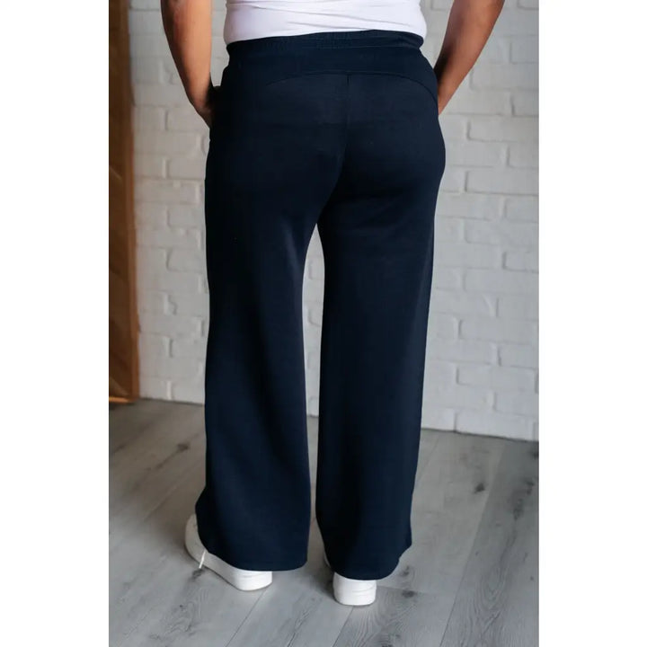 Boujee Basic Travel Wide Leg Pants in Navy - Athleisure