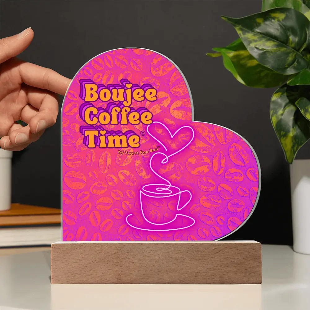Light up your coffee bar with our Boujee Coffee Time LED acrylic heart plaque. A neon-chic gift for lovers besties