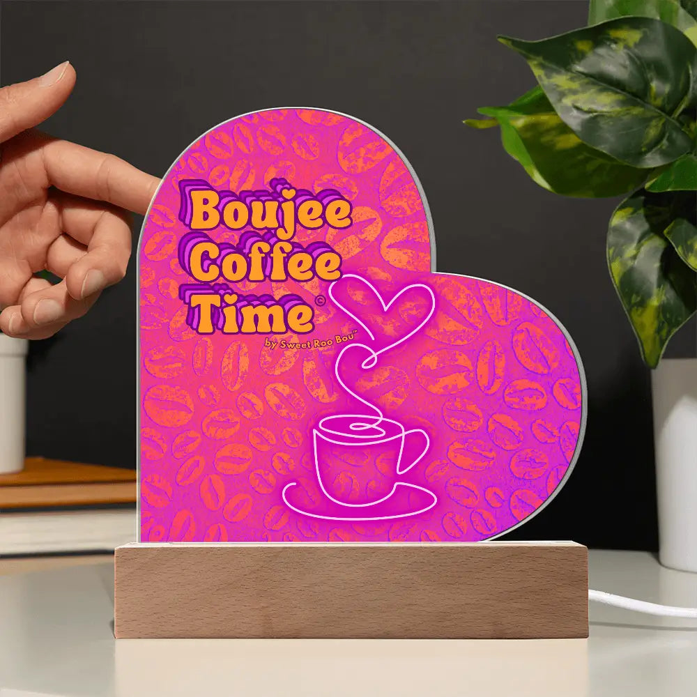 Light up your coffee bar with our Boujee Coffee Time LED acrylic heart plaque. A neon-chic gift for lovers besties