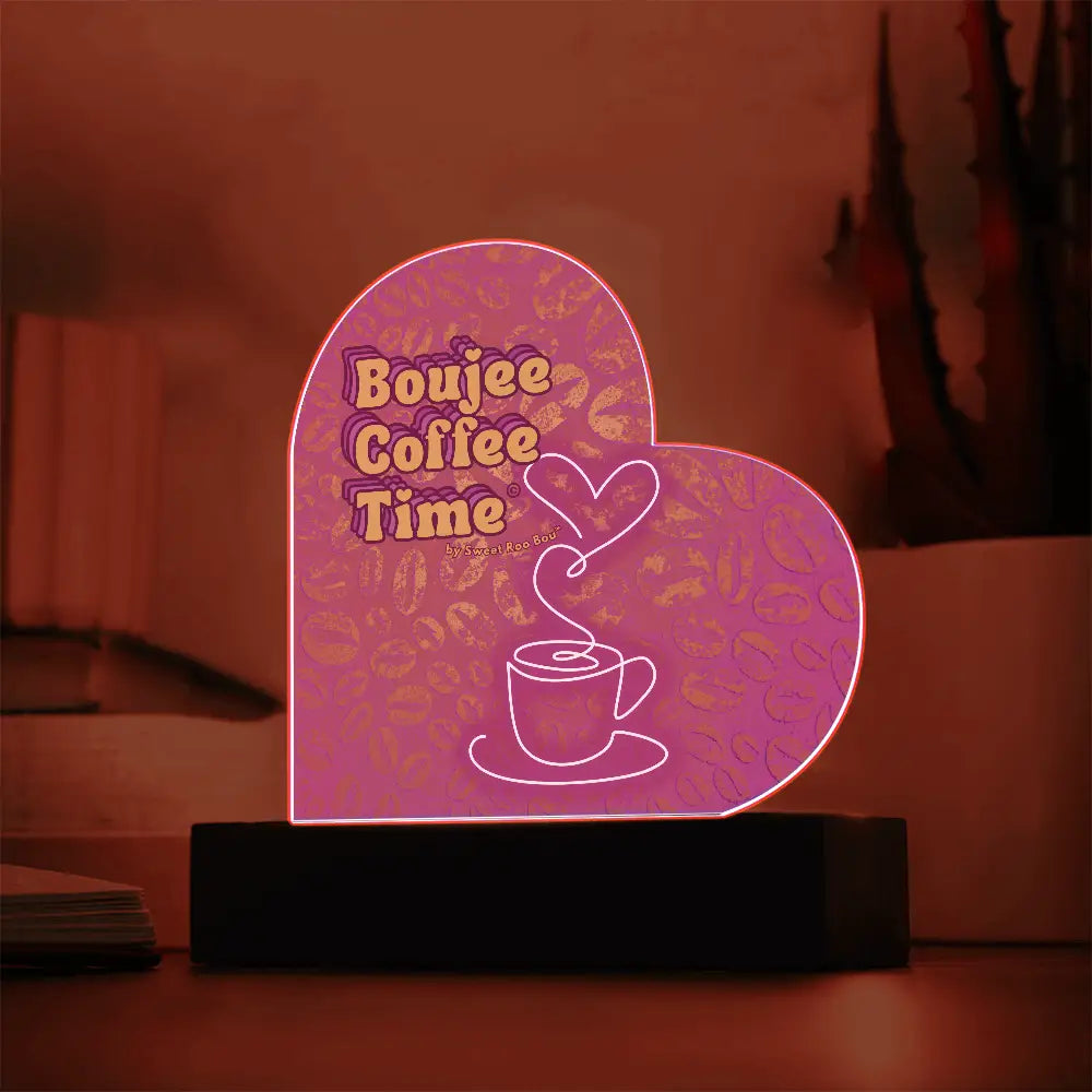 Light up your coffee bar with our Boujee Coffee Time LED acrylic heart plaque. A neon-chic gift for lovers besties