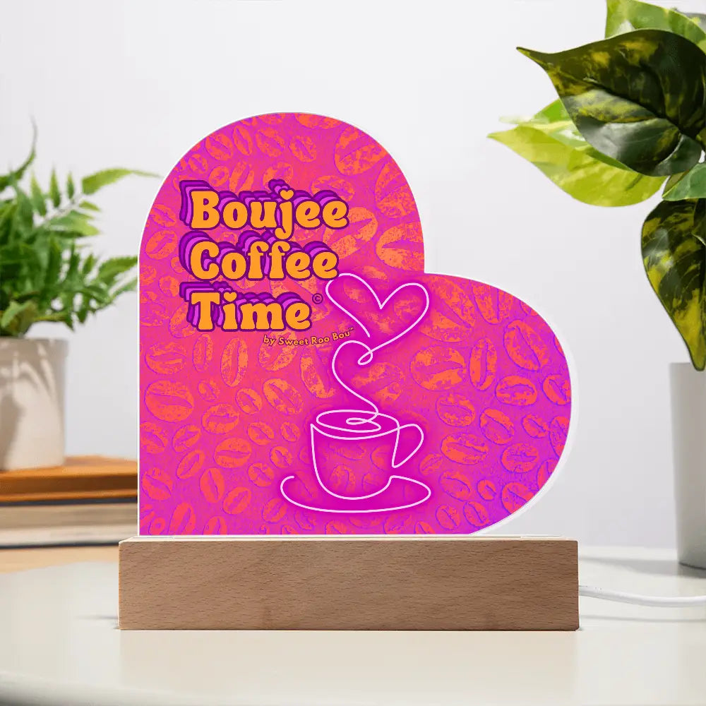 Light up your coffee bar with our Boujee Coffee Time LED acrylic heart plaque. A neon chic gift for lovers besties