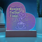 Light up your coffee bar with our Boujee Coffee Time LED acrylic heart plaque. A neon-chic gift for lovers besties