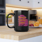 Bold black mug with Boujee Coffee Time™ neon design. Available in 11 oz and 15 sizes. A glam ceramic gift
