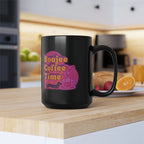 Bold black mug with Boujee Coffee Time™ neon design. Available in 11 oz and 15 sizes. A glam ceramic gift