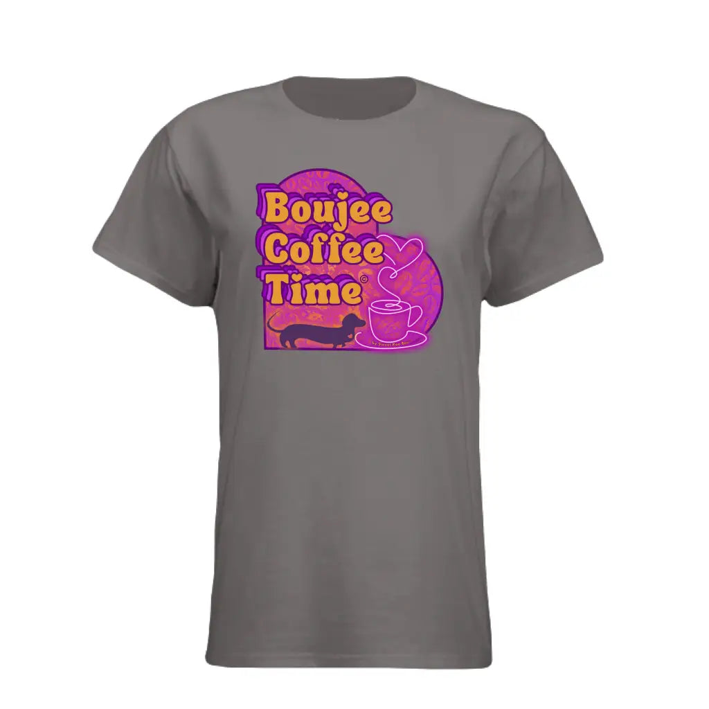 The Boujee Coffee Time© Crew Neck Ladies Tee by Sweet Roo Bou features Roxy in a boutique design made for coffee