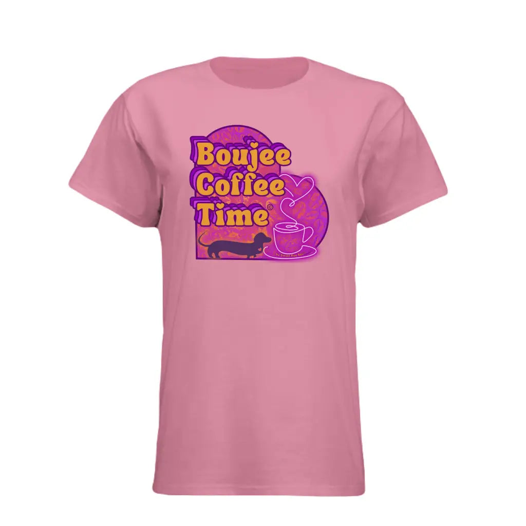 The Boujee Coffee Time© Crew Neck Ladies Tee by Sweet Roo Bou features Roxy in a boutique design made for coffee