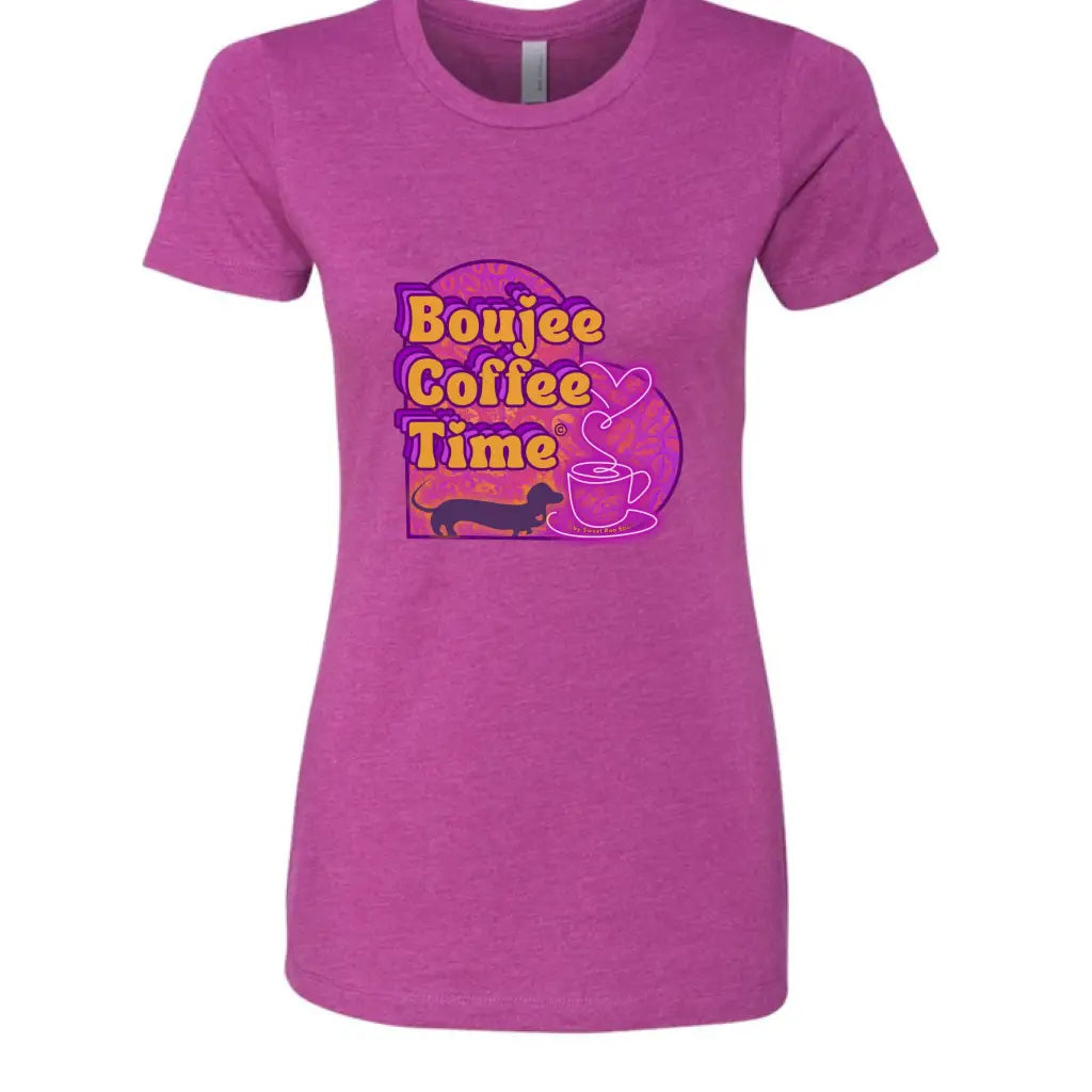 The Boujee Coffee Time© Crew Neck Ladies Tee by Sweet Roo Bou features Roxy in a boutique design made for coffee