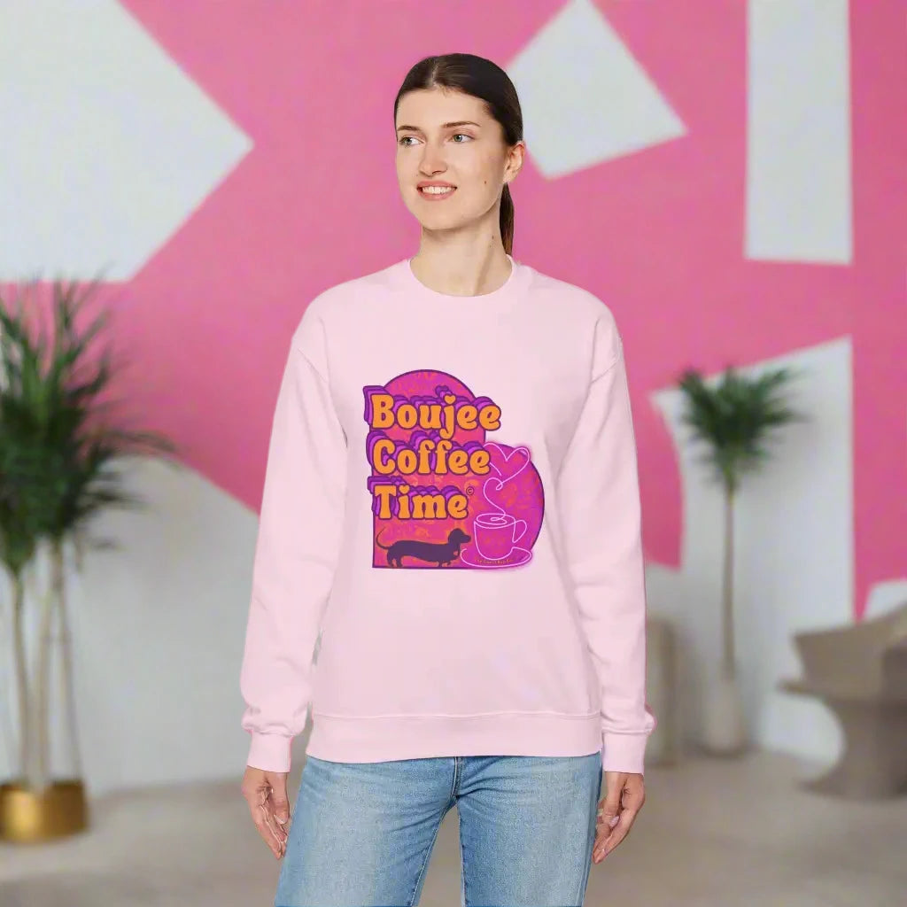 Cozy up in style with the Boujee Coffee Time sweatshirt. Available Ash Black Light Pink and Sport Gray perfect