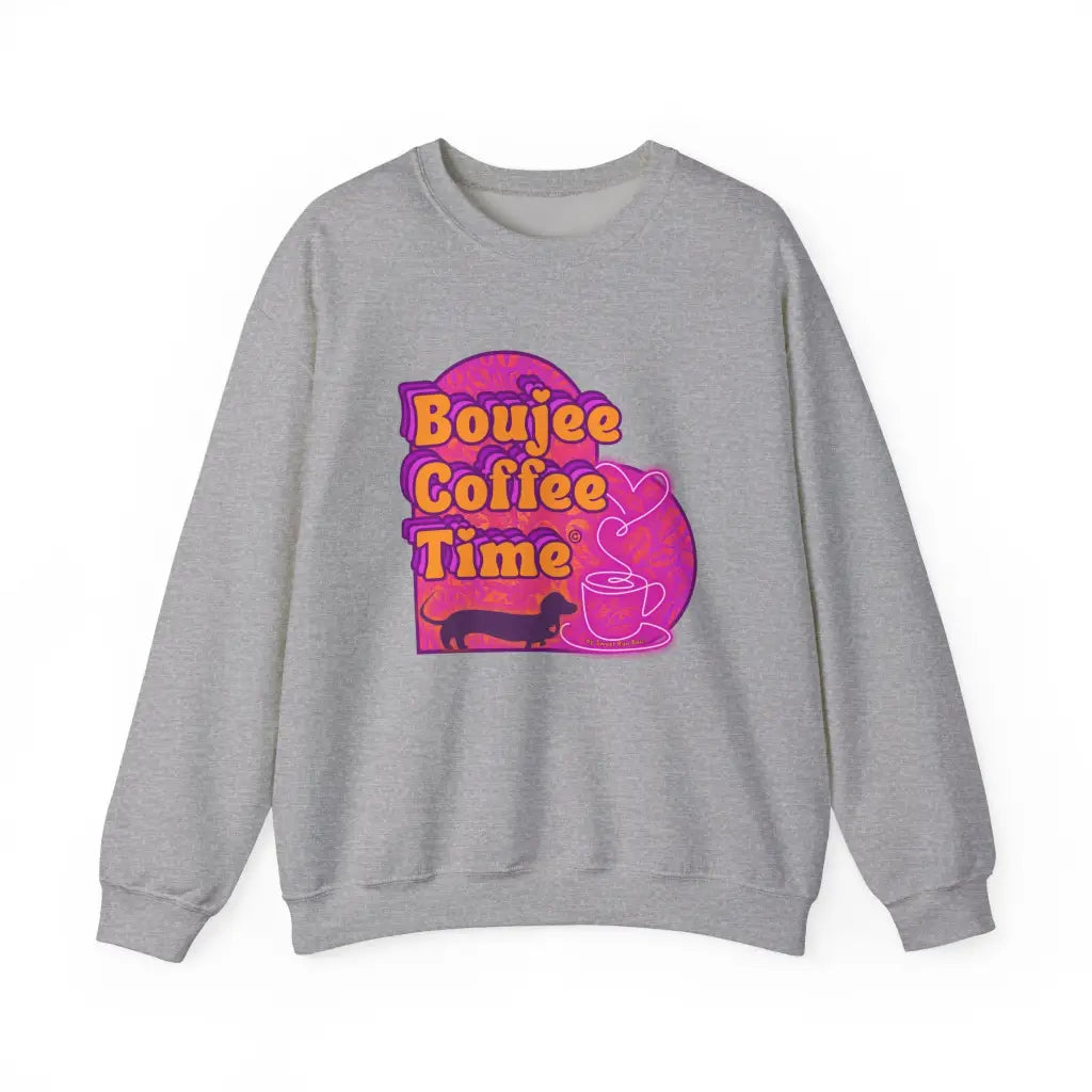 Cozy up in style with the Boujee Coffee Time sweatshirt. Available Ash Black Light Pink and Sport Gray perfect