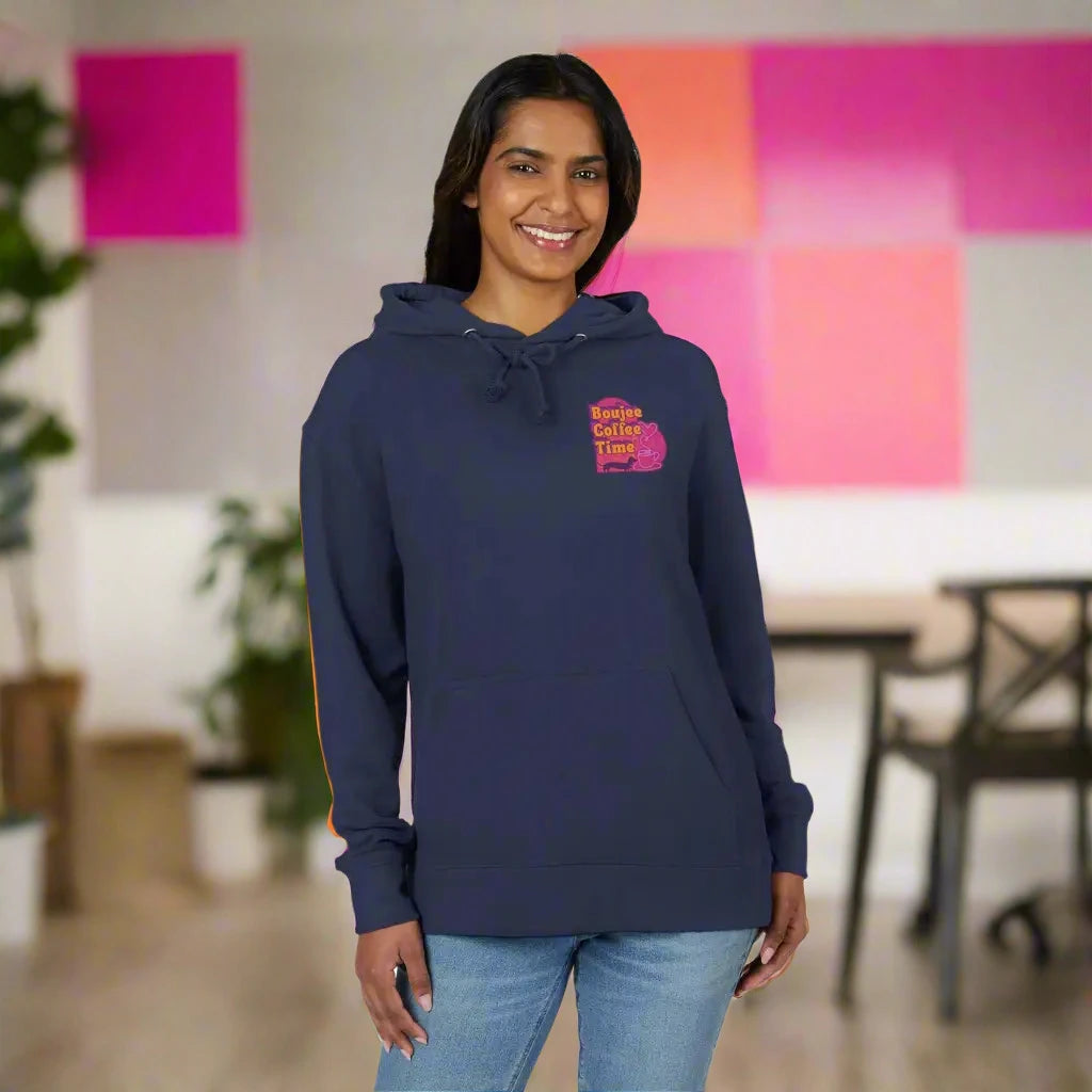 Cozy unisex French terry hoodie with bold coffee graphics. Available in sizes XS to 3XL for every Boujee Coffee lover’s