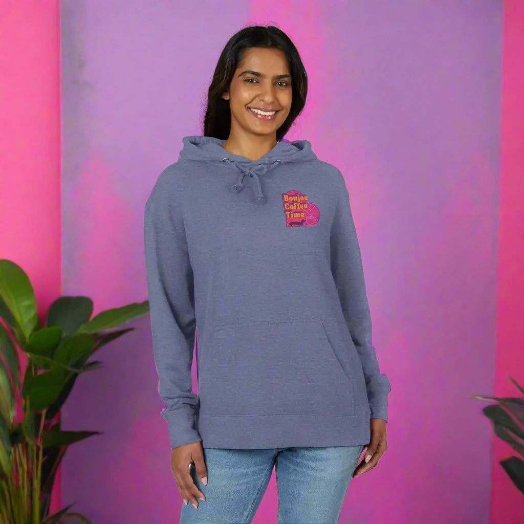 Cozy unisex French terry hoodie with bold coffee graphics. Available in sizes XS to 3XL for every Boujee Coffee lover’s