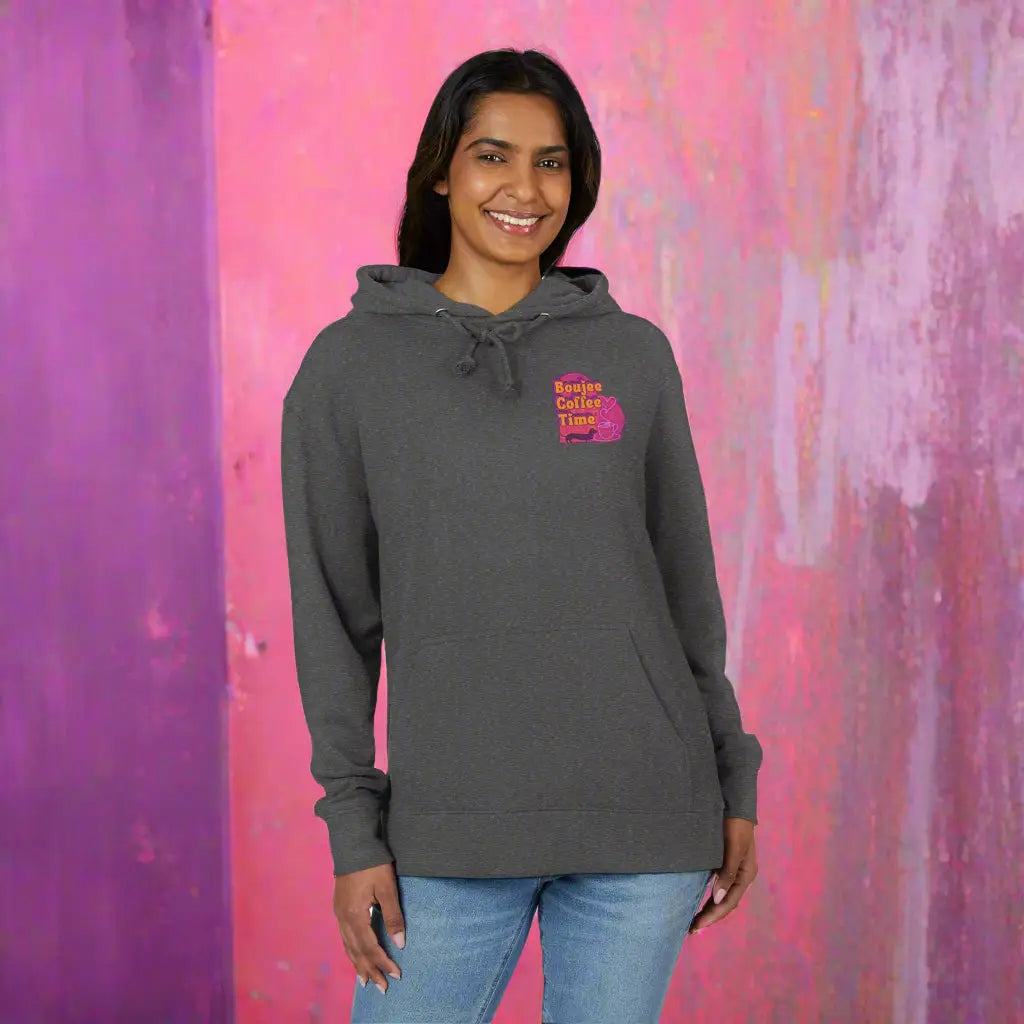 Cozy unisex French terry hoodie with bold coffee graphics. Available in sizes XS to 3XL for every Boujee Coffee lover’s