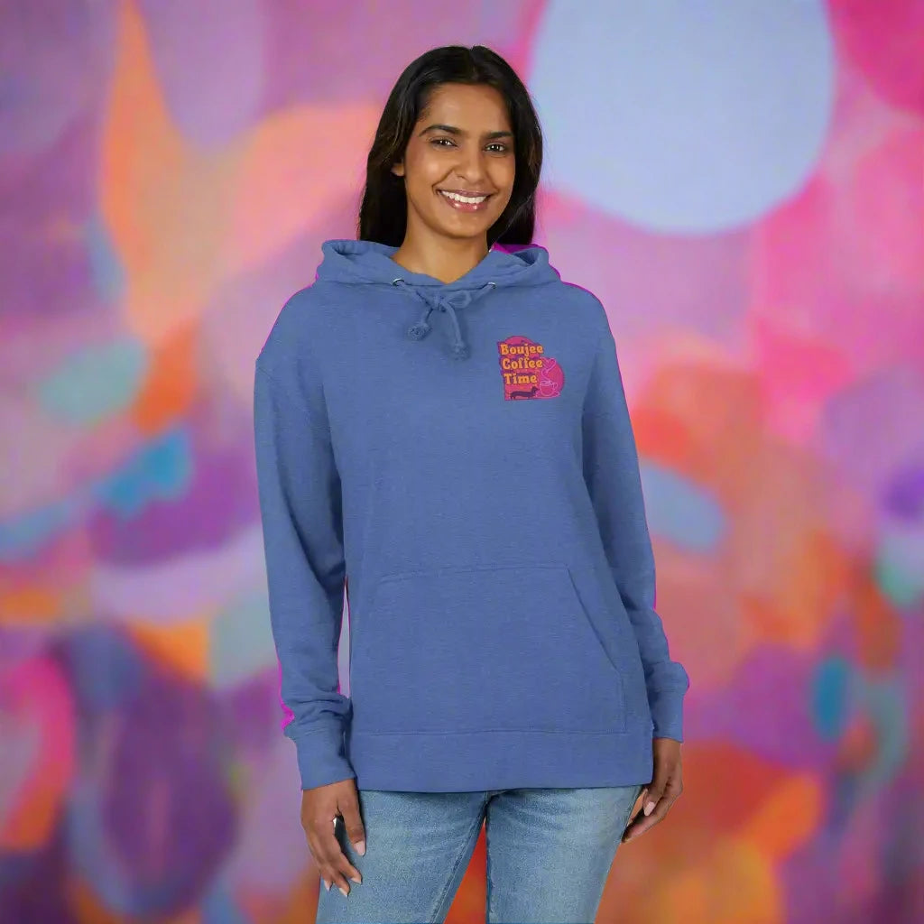 Cozy unisex French terry hoodie with bold coffee graphics. Available in sizes XS to 3XL for every Boujee Coffee lover’s