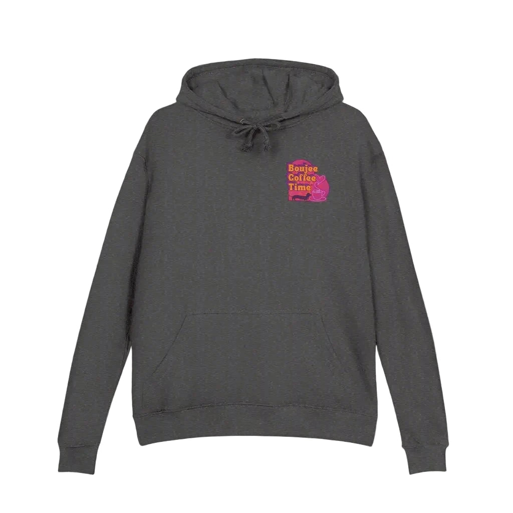 Cozy unisex French terry hoodie with bold coffee graphics. Available in sizes XS to 3XL for every Boujee Coffee lover’s