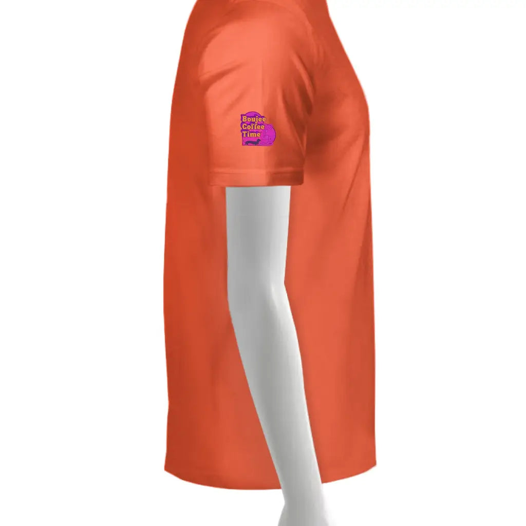 Boujee Coffee Time® Sporty Tee in bold colors moisture-wicking fabric and sizes XS to 4XL. Plus-size friendly