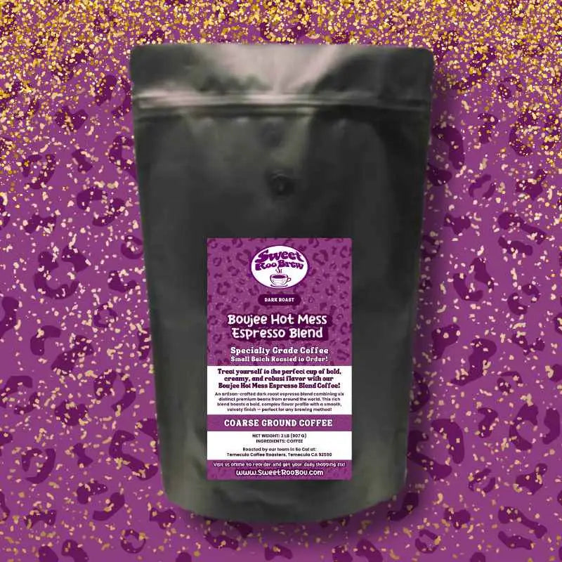 Indulge in Boujee Hot Mess Espresso Blend—bold creamy and rich. Small-batch roasted zero sugar guilt perfect