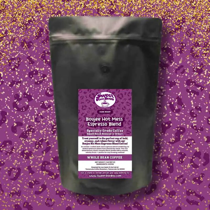 Indulge in Boujee Hot Mess Espresso Blend—bold creamy and rich. Small-batch roasted zero sugar guilt perfect