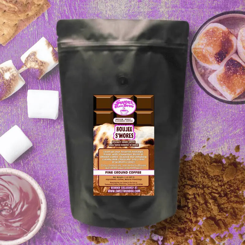 Boujee S’mores Coffee is lightly and naturally flavored with notes of toasted marshmallow milk chocolate graham