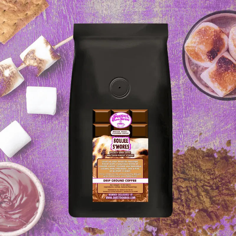 Boujee S’mores Coffee is lightly and naturally flavored with notes of toasted marshmallow milk chocolate graham