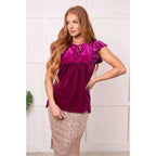 Shop the Boujee Velvet Muse Top in regular and plus sizes. Soft magenta velvet with feminine details for easy elevated
