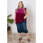 Shop the Boujee Velvet Muse Top in regular and plus sizes. Soft magenta velvet with feminine details for easy elevated