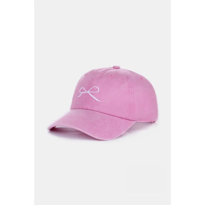 Bow Embroidered Washed Cotton Caps (Multiple Color Options)