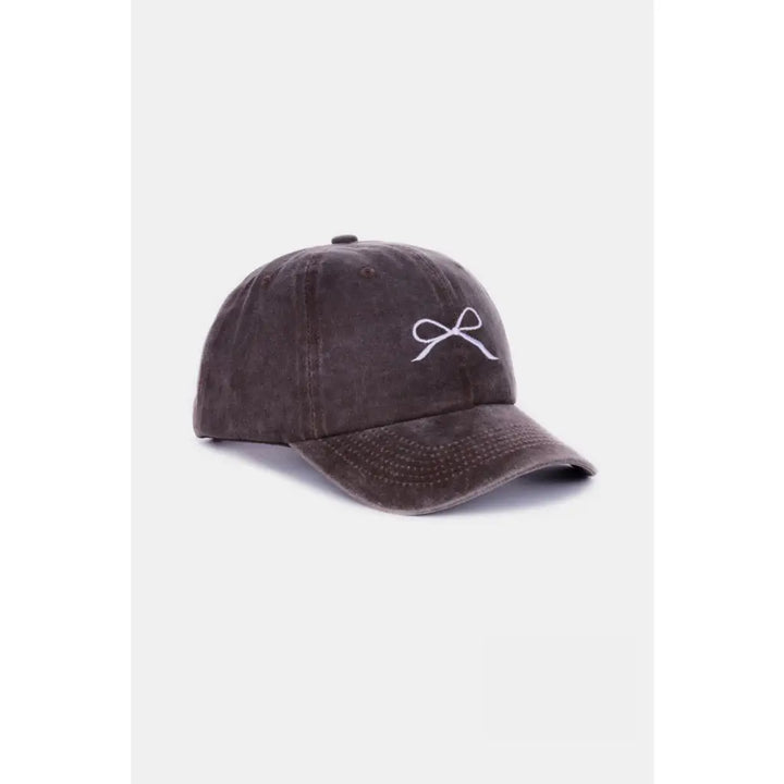 Bow Embroidered Washed Cotton Caps (Multiple Color Options)