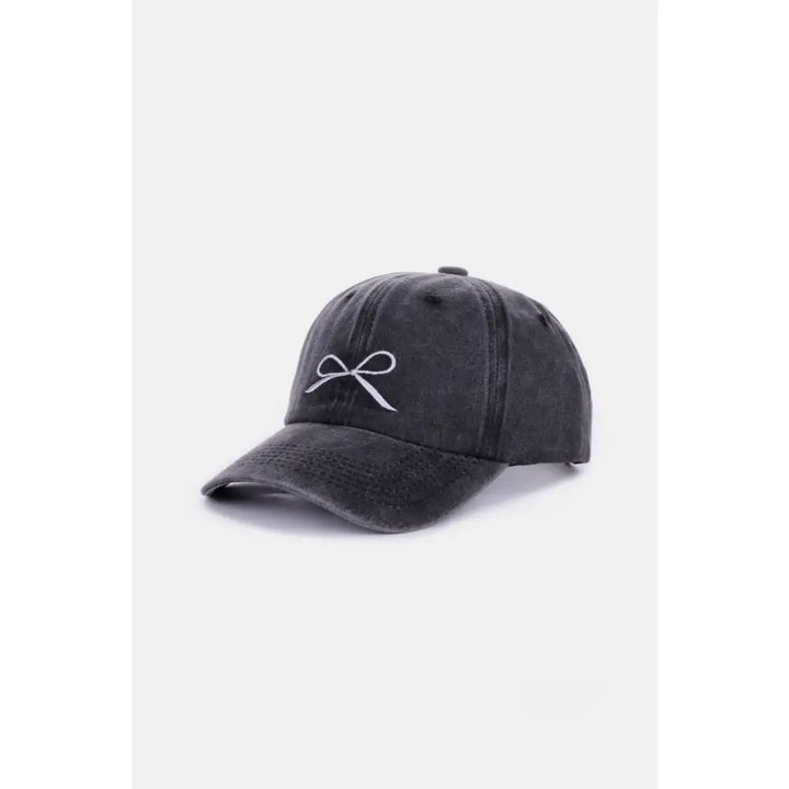 Bow Embroidered Washed Cotton Caps (Multiple Color Options)