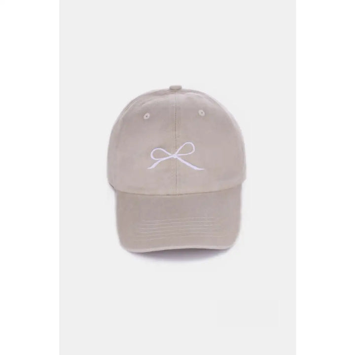 Bow Embroidered Washed Cotton Caps (Multiple Color Options)