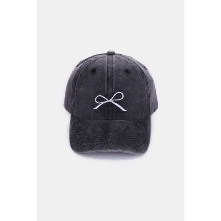 Bow Embroidered Washed Cotton Caps (Multiple Color Options)