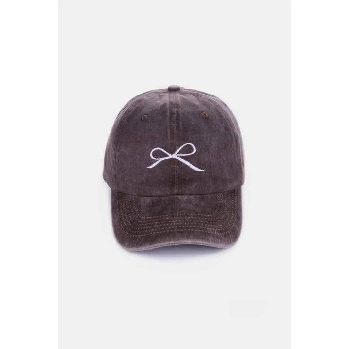 Bow Embroidered Washed Cotton Caps (Multiple Color Options)